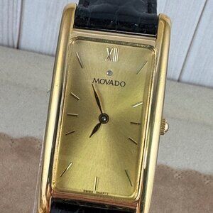 Vintage Movado Gold Dot Tank Watch Champagne dial with Sapphire Crown